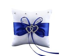 Bluelans® Double-Heart Rhinestone Wedding Ring Pillow Cushion Bearer Blue