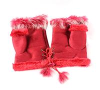 Bluelans® Fashion Women's Faux Fur Leather Hand Wrist Warmer Winter Fingerless Gloves (Claret)