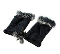 Bluelans® Fashion Women's Faux Fur Leather Hand Wrist Warmer Winter Fingerless Gloves Mittens (Black)