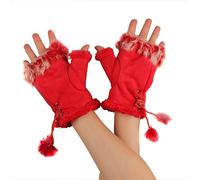 Bluelans® Fashion Women's Faux Fur Leather Hand Wrist Warmer Winter Fingerless Gloves Mittens (Claret)