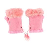 Bluelans® Fashion Women's Faux Fur Leather Hand Wrist Warmer Winter Fingerless Gloves Mittens (Pink)