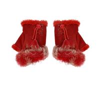 Bluelans® Fashion Women's Faux Fur Leather Hand Wrist Warmer Winter Fingerless Gloves Mittens (Red)