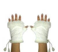 Bluelans® Fashion Women's Faux Fur Leather Hand Wrist Warmer Winter Fingerless Gloves (White)