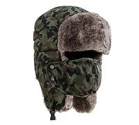 Bluelans® Quality Unisex Winter Warm Outdoor Faux Fur Trapper Hat Ear Flap Bomber Hat with Mask, Available in 12 Colours (Camouflage Green)