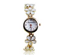 Bluelans® Women Girl Chic Fashion Daisies Flower Rose Golden Bracelet Wrist Watches (White)