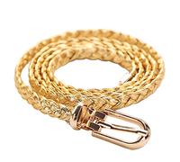 Bluelans® Women's Braided PU Leather Slim Waist Belt All Match Waistband with Metal Buckle- Gold