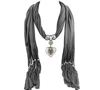 Bluelans® Womens/Ladies/Girls Fashion Warm Scarf with Vintage Heart Pendants - Lady Tassels Jewellery Scarfs (Grey)
