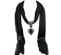 Bluelans® Womens/Ladies/Girls Fashion Warm Scarf with Vintage Heart Pendants - Lady Tassels Jewellery Scarfs (Black)