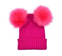 Bluelans® Womens Ladies Girls Knitted Winter Beanie Double Pom Pom Bobble Hat (Rose Red)