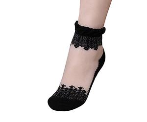 Bluelans® Women's Ultrathin Transparent Beautiful Fashion Crystal Lace Elastic Short Socks (Black)