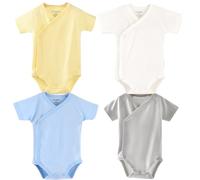 Blueleyu Baby Boys Girls Short Sleeves Kimono Clothes Cotton Baby Side-Snap Bodysuit Pack of Baby Layette Set (0-3 Months), Yellow/grey/blue/white