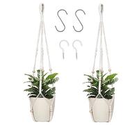 BlueMake Macrame Plant Hanger Indoor Hanging with Wood Beads Macrame Planters No Tassel for Indoor Outdoor Boho Home Decor 35 Inch (Ivory,2pcs)