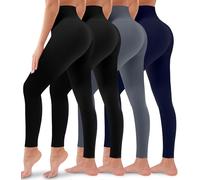 Bluemaple 4 Pack Leggings for Women Butt Lift High Waisted Tummy Control No See-Through Yoga Pants Workout Running Leggings, 06-assort09, Large-X-Large