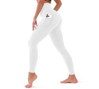 Bluemaple High Waisted Leggings for Women - Tummy Control Pants Non See Through Workout Soft Yoga Pants for Running Plus Size, 11-pockets White, Small / Medium
