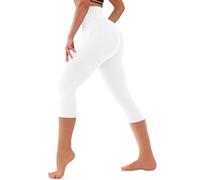 Bluemaple High Waisted Leggings for Women - Tummy Control Pants Non See Through Workout Soft Yoga Pants for Running Plus Size, 17-capri Pants White, Small / Medium