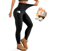 Bluemaple Women's Fleece Lined Leggings Thermal Warm Winter Tights High Waisted Yoga Workout Pants Cold Weather, 02 Fleece Lined Pockets Black, XL