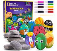 BlueMarble National Geographic Rock Painting Kit - Arts & Crafts Kit for Kids, Paint & Decorate 15 River Rocks with 10 Paint Colors & More Art Supplies, Kids Craft, Outdoor Toys, Art Activity Kit