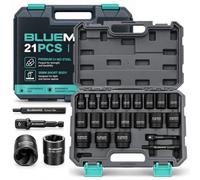 BlueMars 21PCS Nut Bolt Extractor Set, 1/2" Drive Impact Socket 8-27mm, Cr-Mo Steel Stripped & Rounded Bolt Remover with Center Punch Bar, Extension Bar & Socket Adapter for Mechanics & Automotive