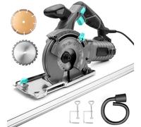 BlueMars Circular Saw, 1000W 5300RPM Table Track Saw with 125mm 24T TCT Blade & Diamond Blade, 3X 40cm Tracks Guide Rail, Scale Ruler, Cutting Depth 42mm, for Wood, Tile, Plastic & Metal