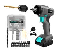 BlueMars Cordless Multifunction Screwdriver and Combi Drill Set for Furniture & DIY, 12V Rechargeable Battery, Mini Gift for Craftsmen, Detachable Chuck, 2 Speeds, 19 Torque Settings, LED Light