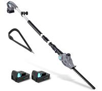 BlueMars Cordless Telescopic Pole Hedge Trimmer Long Reach Extendable - 2x 2.0AH Battery, Shoulder Strap,Charger - For Hedges, Branches -135?