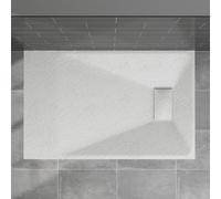 Blümme Rectangle Shower Tray 1100x700mm Bathroom SMC Slip-Resistant Flat Shower Base for Shower Enclosure Cubicle and Wetroom White
