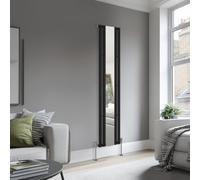 Blümme Vertical Mirror Radiator Designer Oval Panel Single Column Radiator with Mirror Central Heating Radiators - 1800x380mm Black