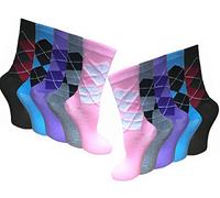 Bluemoon Bedding® 12 Pairs of Ladies Argyle Diamond Sock Easy Grip Socks, Various Designs/Colours, Ladies UK Size 4-8