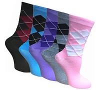 Bluemoon Bedding 12 Pairs Womens Argyle Diamond Patterned Socks Colorful Black Casual Cotton Novelty Crew Every Day Socks UK Size 4-8