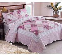 Bluemoon Bedding 3 Piece Quilted Patchwork 100% Cotton Bedspread With Pillow Cases Bed Throw Fits Double And King Size (YZ-9366)