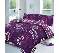 Bluemoon Bedding Blake Squares Duvet Cover Sets-Hotel Bedding Quality Duvet Set with Pillowcase Reversible Stripes Bedding Set-Easy Machine Washable (Purple, Single Duvet Set (137 x 198 cm))