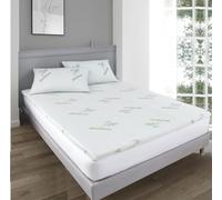 Bluemoon Bedding Memory Foam Bamboo Mattress Topper Anti-Bacterial Anti Allergy Soft Comfy 2cm Thick White Firm Mattress Topper Bed Pad Mattress Cover Removable Zip Cover (1"- King 150 x 200 cm)
