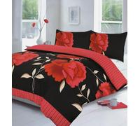 Bluemoon Bedding Rosaleen Duvet Cover Set Floral Reversible Bedding Set With Pillowcase (Black&Red, Super King)