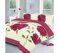 Bluemoon Bedding Rosaleen Duvet Cover Set Floral Reversible Bedding Set With Pillowcase (Fuchsia, Double)