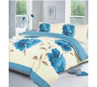 Bluemoon Bedding Rosaleen Duvet Cover Set Floral Reversible Bedding Set With Pillowcase (Teal, King)