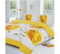 Bluemoon Bedding Rosaleen Duvet Cover Set Floral Reversible Bedding Set With Pillowcase (Yellow, Double)