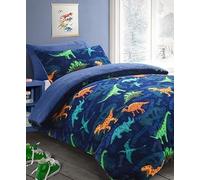 Bluemoon Bedding Teddy Bear Fleece Kids Dinosaur Duvet Cover Super Soft Warm Kids Bedding Set (Blue, Double)