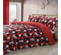 Bluemoon Bedding Teddy Fleece Duvet Cover Set Christmas Gonks Soft Warm Cosy bedding (Red, Double)