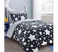 Bluemoon Bedding Teddy Star Fleece Duvet Cover Set Soft Cosy Warm Kids Star Teddy Bear Bedding Set (Charcoal&Silver, Double)