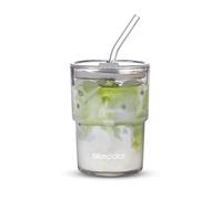 BLUEPOLAR 13oz/400ml Glass Water Tumbler with Straw and Lid Sealed Carry On Thick Wall Iced Coffee Cup Glass Cup for Water, Iced Tea Fruit Juice Etc(Aurora White