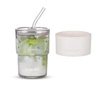 BLUEPOLAR 13oz/400ml Glass Water Tumbler with Straw and Lid Sealed Carry On Thick Wall Iced Coffee Cup Glass Cup for Water, Iced Tea Fruit Juice Etc (White with Sleeve)