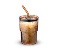 BLUEPOLAR 13oz/400ml Tumbler Water Glass, Cups with Straw and Lid Sealed Carry on for Coffee, Iced Tea, Thick Wall Insulated Glass Cup (Amber)…