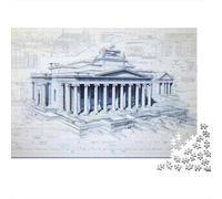 Blueprints for Greek Temple 1000-Piece Puzzle for Adults, 52x38cm/1000pcs, White Card Pieces for Tidy Handling; A Weekend Activity at Your Own Pace