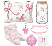 BlueRaying Pink Bow Gift Set with Bow Cup, Cosmetic Bag, Bow Mirror, Bracelet, Socks, Coquette Preppy Stuff for Women