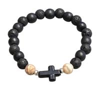 BlueRica Handcrafted Cross Stretch Bracelet with Natural Beads, One Size, Wood, no gemstone