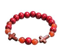 BlueRica Handcrafted Cross Stretch Bracelet with Natural Beads, One Size, Wood, no gemstone