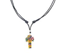 BlueRica Millefiori Glass Cross Pendant on Adjustable Cord Necklace, 18 - 36 Inches Adjustable, Glass, No Gemstone