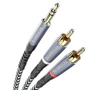 BlueRigger 3.5mm to RCA Audio Cable, 7.6M - (Male Stereo RCA to AUX, 2 RCA Y Splitter Cord, 2RCA Headphone Jack Adapter) - Compatible with Phone, MP3 Player, HDTV, Laptop, Home Theater, Speaker