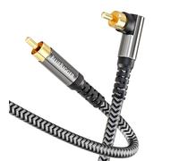 BlueRigger 5M Subwoofer Cable - Dual Shielded, Gold Plated 90° Male RCA Connectors - for Subwoofer, Amplifier, Home Theater