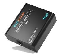 BlueRigger Digital Optical Audio Splitter 1x2 - Active Toslink Splitter 1 in 2 Out, SPDIF, Fiber Optic Audio Adapter for Home Theatre, Xbox, PS5/PS4, DVD, Receiver, HDTV